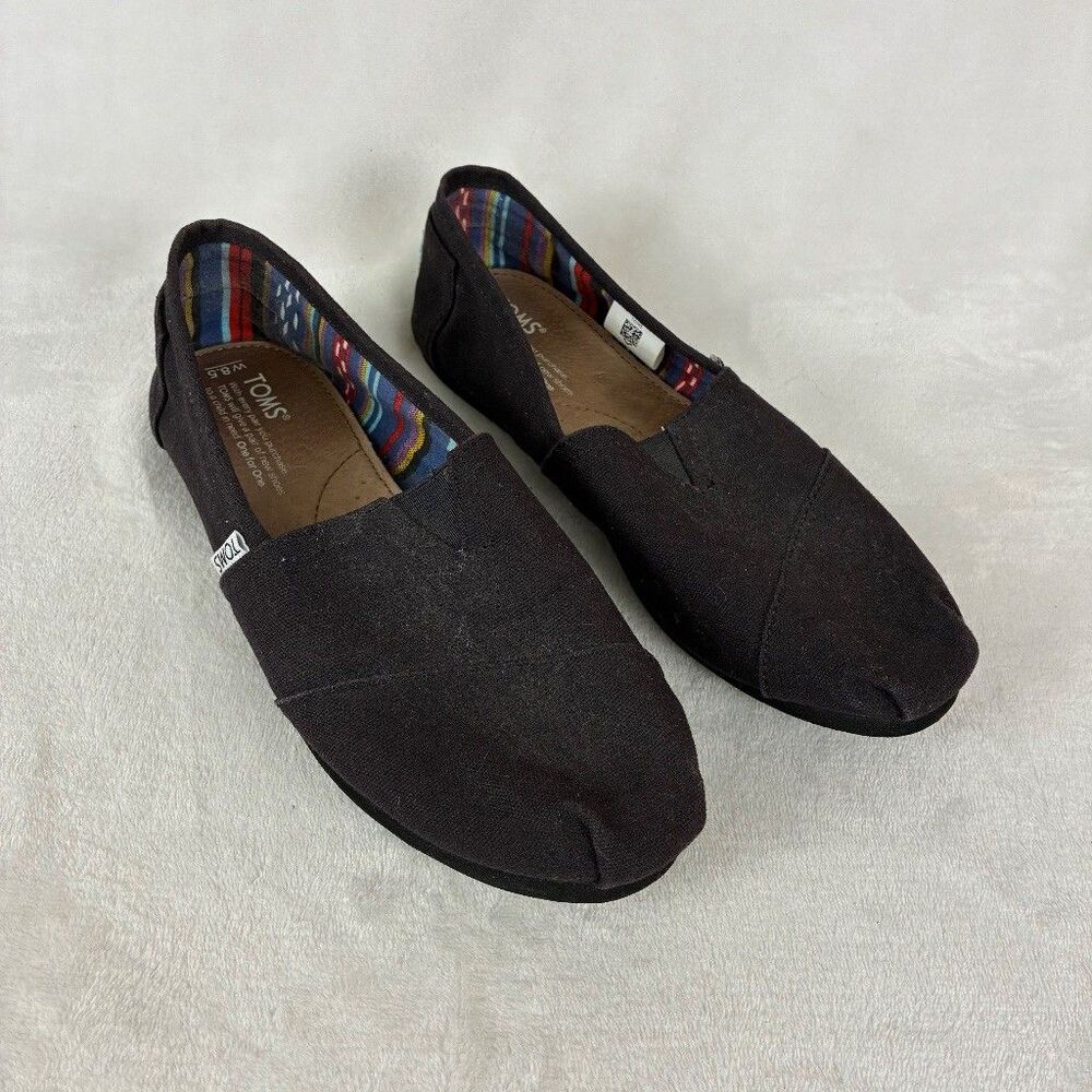TOMS Classic Alpargata Slip On Flat Women's 8.5 Black Canvas Casual Minimalist